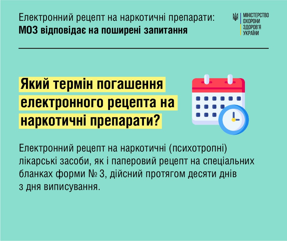 Срок погашения е-рецепта на наркотические препараты