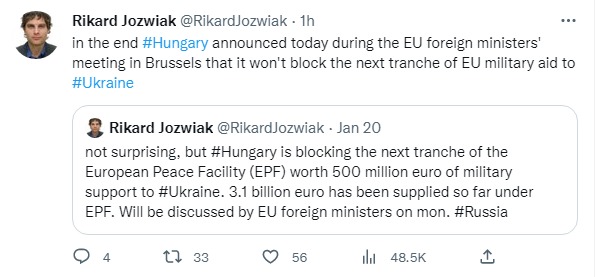 Скриншот из Втиттера Рикарда Йозвяка