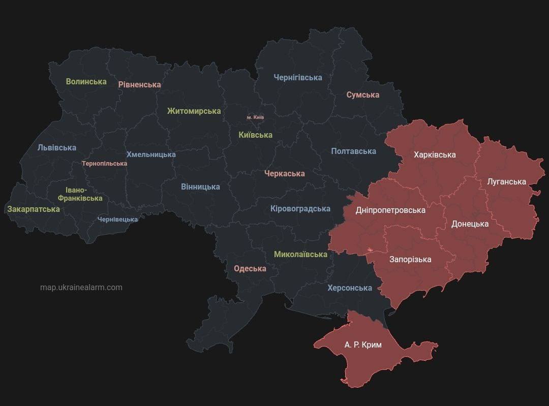 Карта воздушной тревоги в Украине