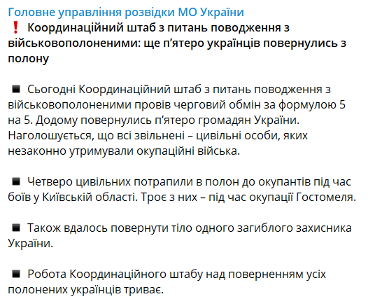 Украина обменялась пленными с Россией