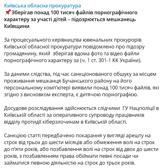 В Киеве арестовали мужчину за хранение детского порно