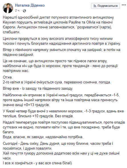 Скриншот: Facebook/ Наталка Діденко