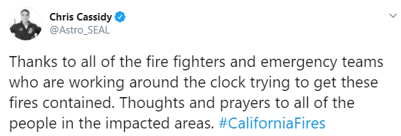 Астронавт опубликовал фото лесных пожаров в Калифорнии, сделанные с МКС