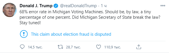 Трамп обвинил в своем проигрыше на выборах президента США машины для считывания бюллетеней. Скриншот: Твиттер