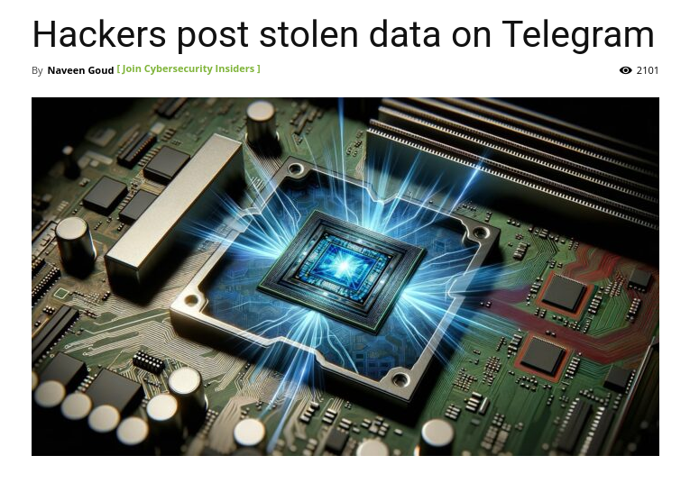 Знімок заголовка на https://www.cybersecurity-insiders.com/hackers-post-stolen-data-on-telegram/