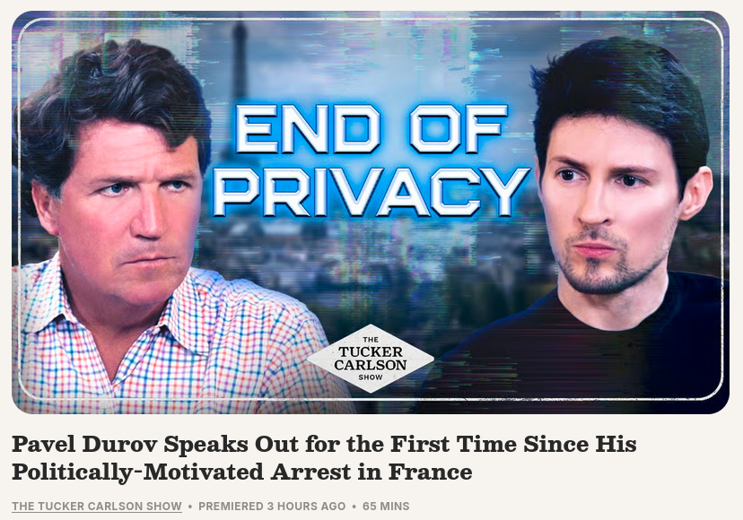 Знімок заголовка на tuckercarlson.com/tucker-show-pavel-durov-2