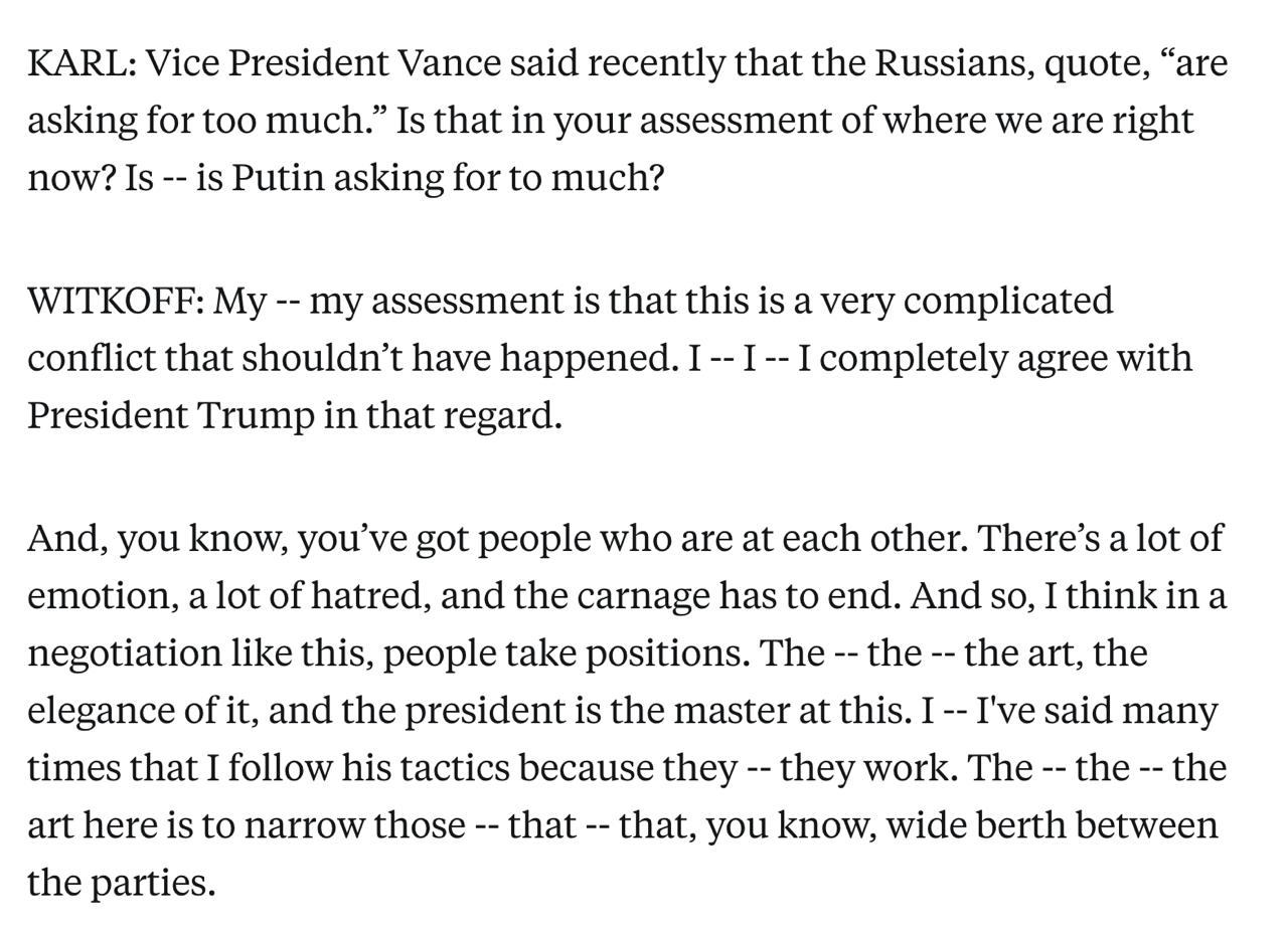 Знімок заяви Віткоффа на abcnews.go.com