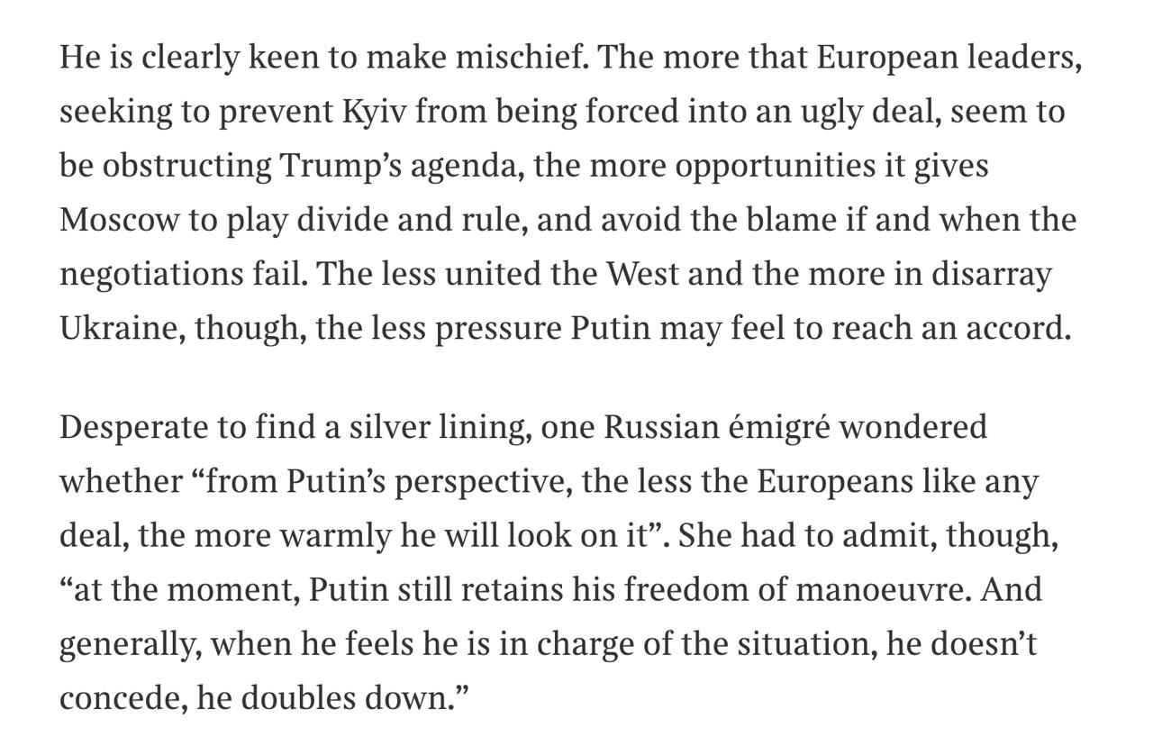 Снимок фрагмента статьи на thetimes.com - В Европе сознательно тормозят урегулирование войны России с Украиной