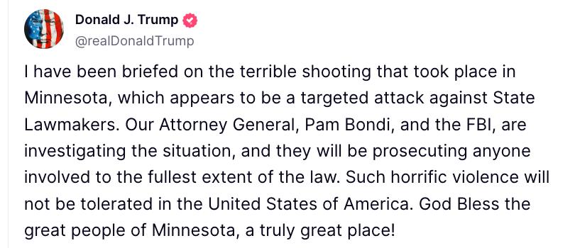 Знімок повідомлення на truthsocial.com