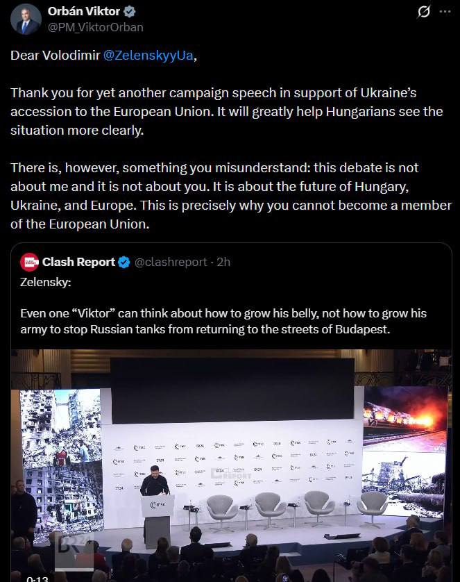 Снимок публикации Орбана в соцсети Х &ndash; премьер Венгрии ответил на критику президента Украины