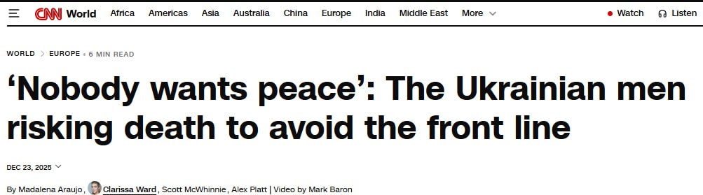 Снимок заголовка на cnn.com - Бежавшие из Украины уклонисты дали интервью американским СМИ