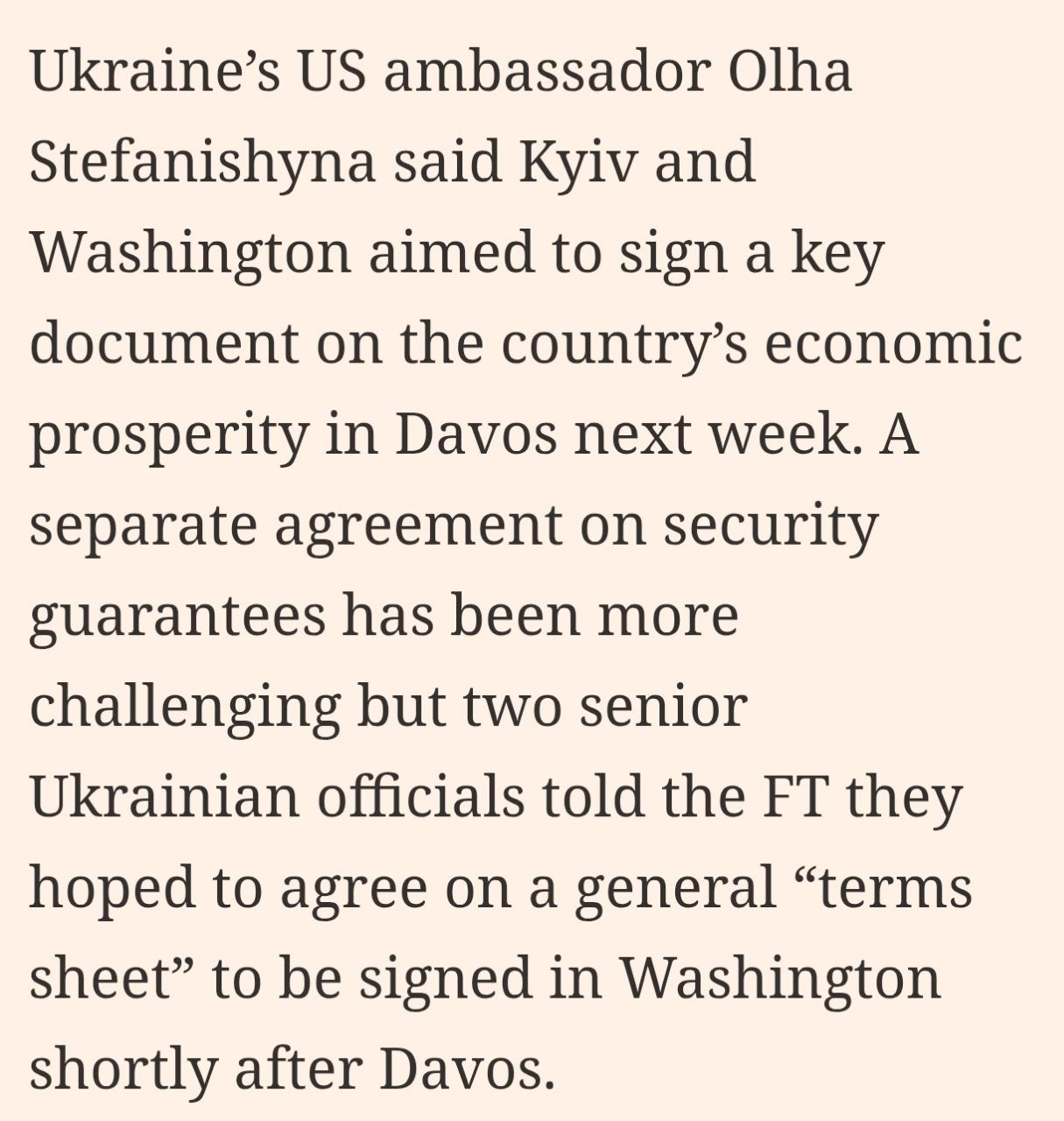 Знімок повідомлення на ft.com - Україна хоче підписати рамкову угоду щодо гарантій безпеки із США