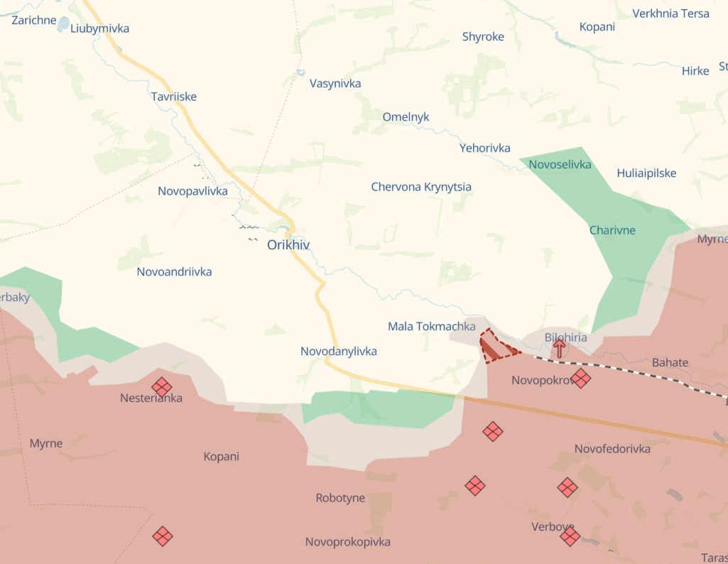 Горіхів. Карта бойових дій. Джерело - Deep State