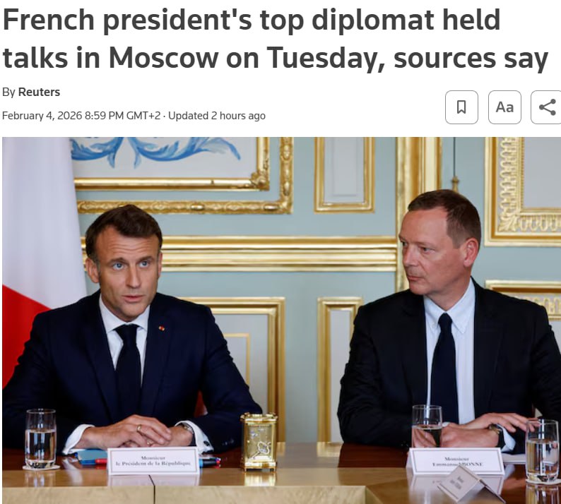 Снимок заголовка на reuters.com - Советник Макрона ездил на переговоры в Москву