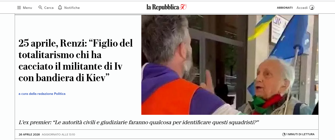 Знімок заголовка на repubblica.it &ndash; В Італії стався конфлікт із проукраїнськими активістами